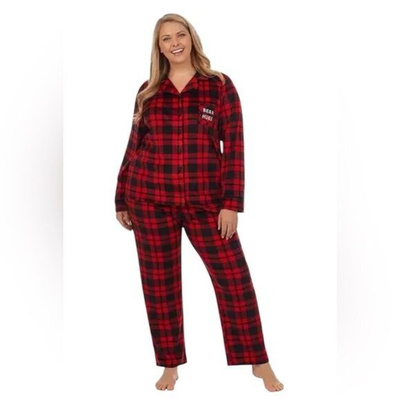Cuddl Duds Cool Bear Plaid Pajama Set Size Small Holiday Plaid Christmas Red - Picture 1 of 10